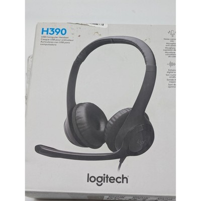 Logitech H390 USB Wired Computer Headset Noise Cancelling Mic Blk Tested Working
