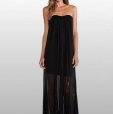 alice + olivia Black Sheer Chiffon Open Back Strapless Maxi Dress - Size - 4