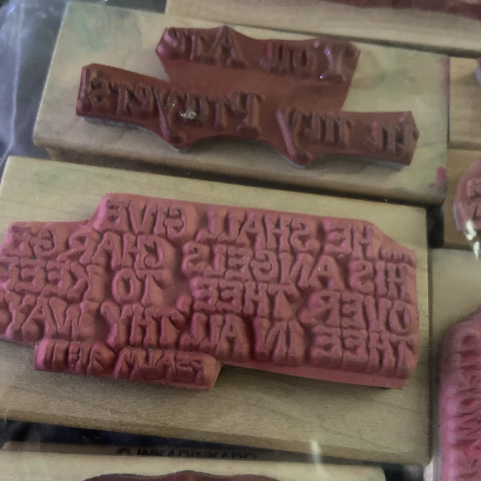 Lote de 10 carimbos de borracha vintage com citações religiosas temáticas - Imagem 4 de 4