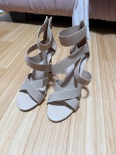 Beige Strappy High Heel Sandals with Back Zipper