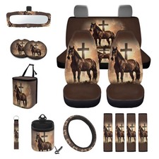 Stuoarte 15 Pcs Car Interior Accessories Horse Cross Print Auto Seat Cover F...