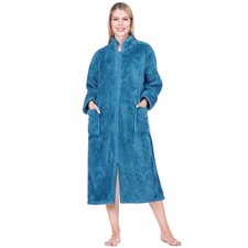 Womens Housecoat Zip Robe, Sherpa Zip Up Front Robe Bathrobe, Fuzzy Warm Zipp...
