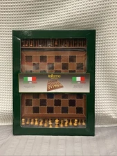 ITALFAMA Chess Set Leather Hand Made Chessboard &Wooden Hand Carved Chess Pieces