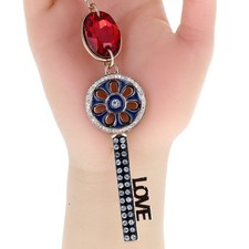 Large Rhinestone  Enamel Gold Tone Key Shape Keychain Bag, Purse Charm