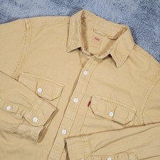 Levis Twill Shirt Mens Small Beige Relaxed Fit Long Sleeve Western Cowboy Rodeo