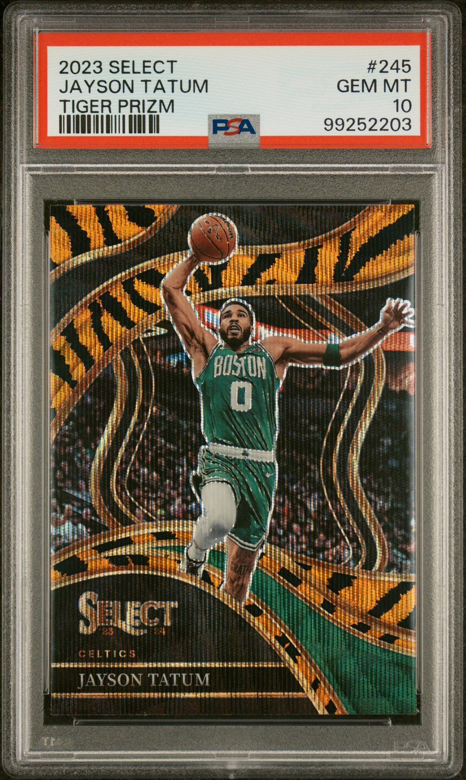 Panini 2023-24 Select Courtside Jayson Tatum #245 Tiger Stripes Prizm PSA 10