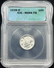 1939-D ICG MS66FB Silver Mercury 10c - Bright White Coin