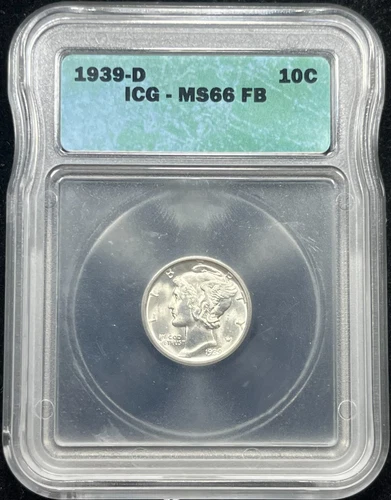 1939-D ICG MS66FB Silver Mercury 10c - Bright White Coin