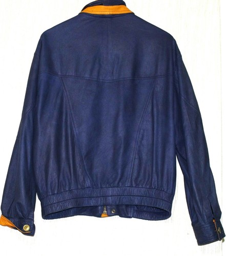 SAB Firenze Vera Pelle Leather Blue Brown Vintage Men Bomber Jacket Size Italy48 - Picture 7 of 8