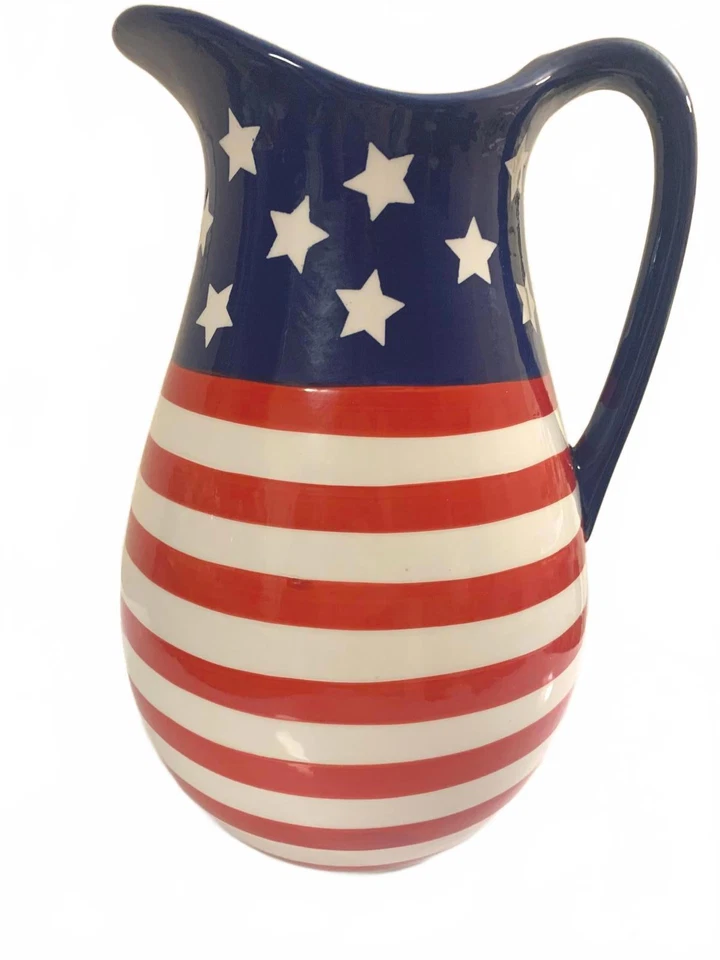 Jarra Patriótica, Vajilla Americana, 11" H, Jarra Roja Blanca y Azul Foto 4 de 4