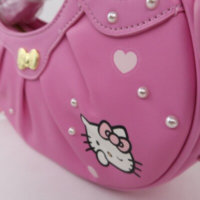 Hello Kitty Purse Bag Baguette Pink Heart Pearl Beads Bow Mirror