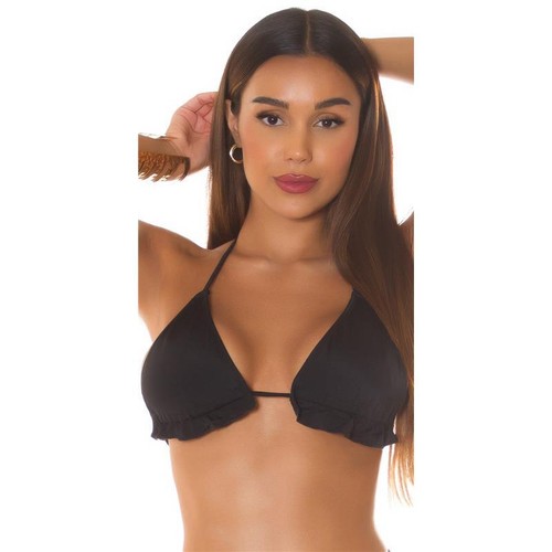 Damen Triangel Bikini-Oberteil mit Rüschen Schwarz #BI881 - Picture 4 of 30