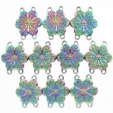 10Pcs 38x31x1mm Rainbow Tibetan Silver Flower Connector Pendant Bead Q14839