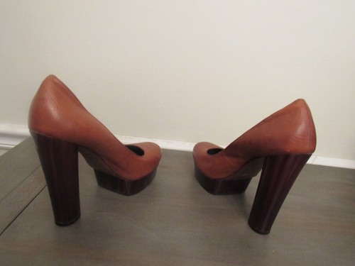 RACHEL ZOE Cole Leila Brown Leather Chunky Heel Platform Pump Shoe Size: 9 - Picture 2 of 5