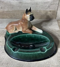 Vintage Large Porcelain Ashtray Boxer Dog Cigarette Cigar Made in USA