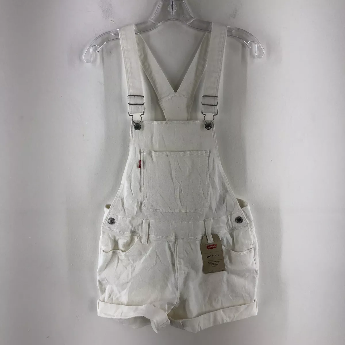NWT Levis Vintage Style White Cotton Utility Shortall Denim Overalls Women 14