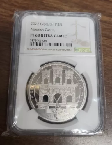 2022 Gibraltar 5£ Platinum Coin  NGC PF68 Ultra Cameo - Moorish Castle