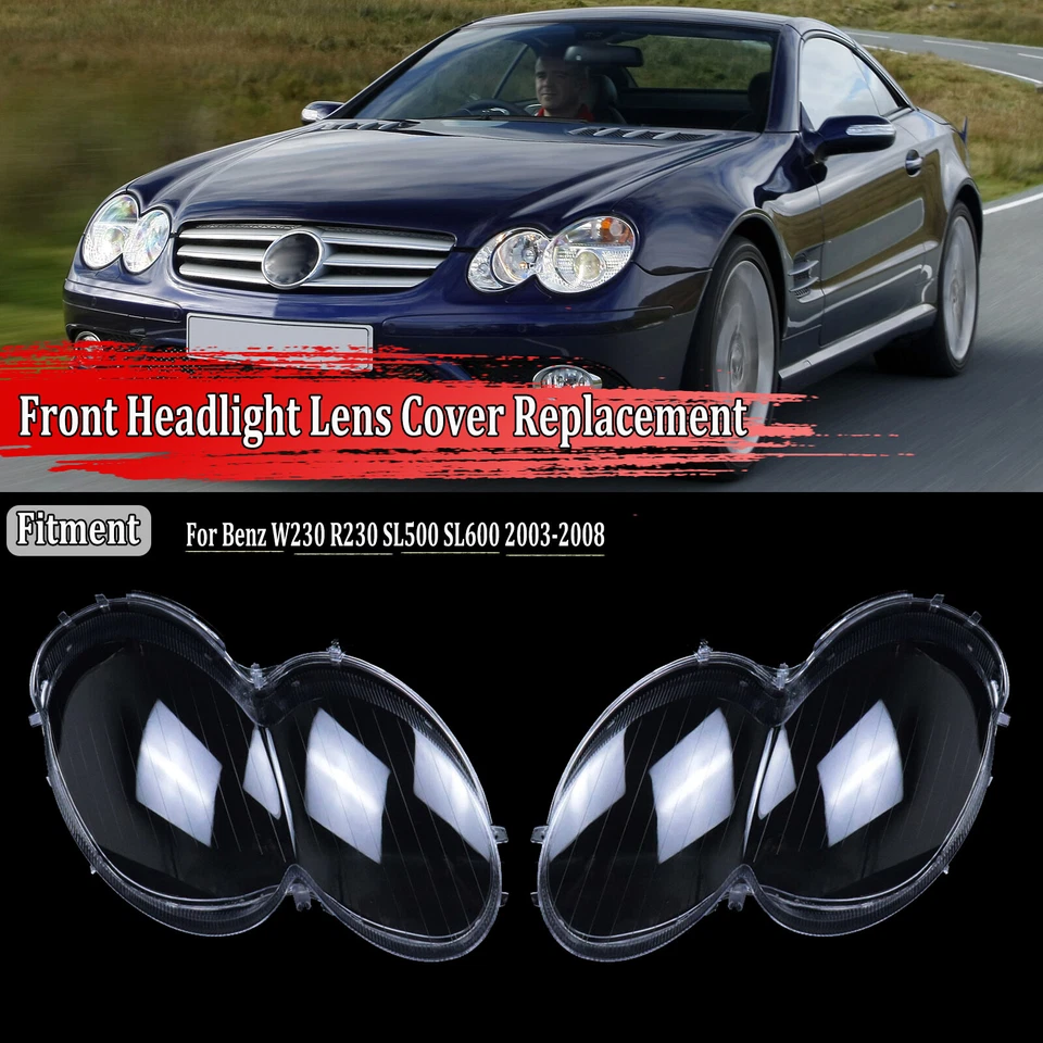 Par de cubiertas de lente de faros delanteros transparentes para Mercedes Benz W230 R230 SL500 2003-08 Foto 2 de 4
