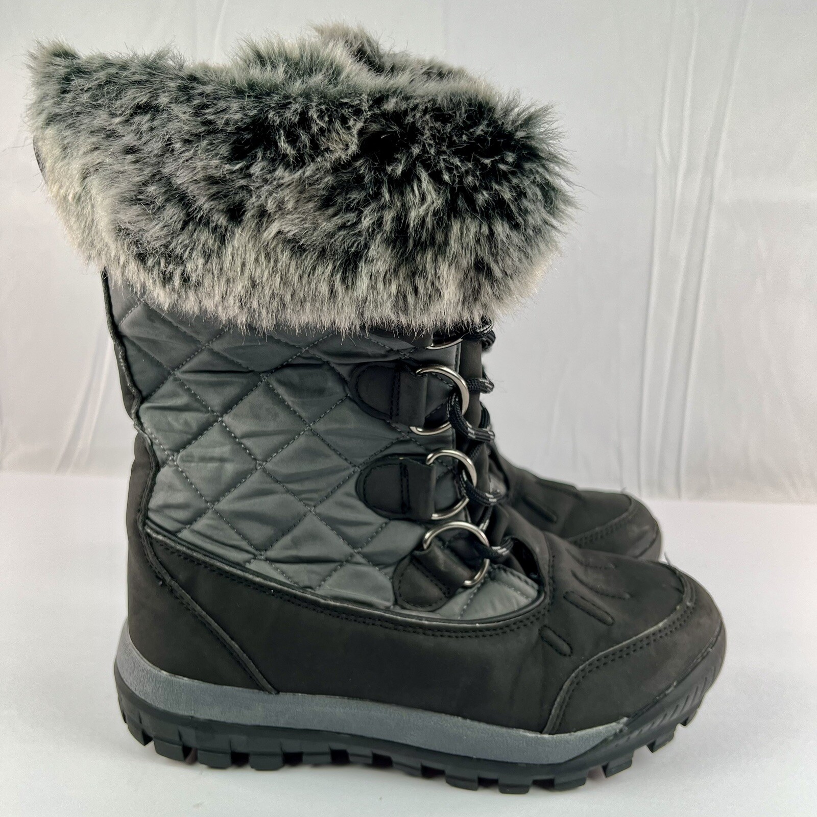 Bearpaw Cassie Women's Waterproof Winter Boots Size 7 Grey Faux Fur Snow Boots