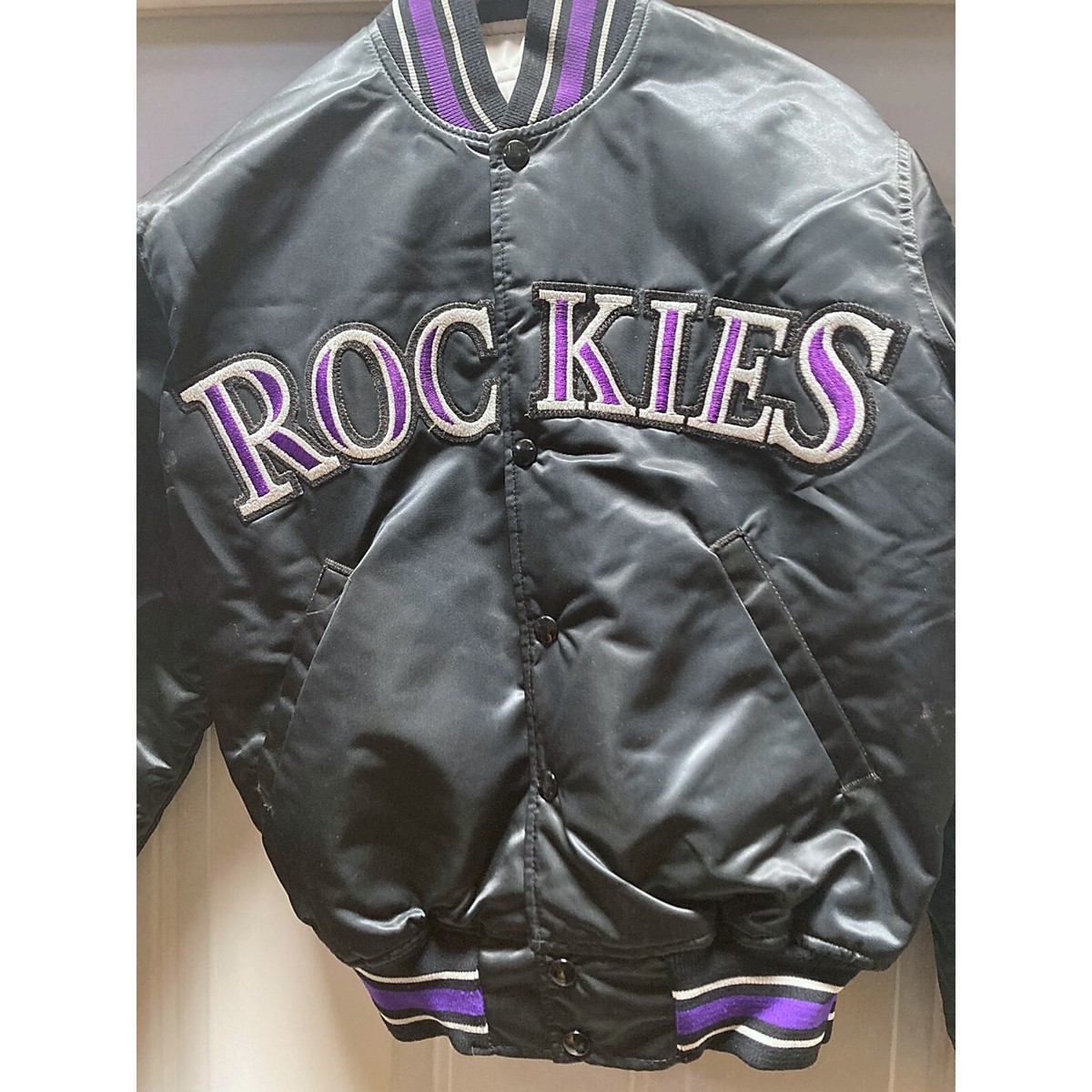 Starter Colorado Rockies Vintage 90s Black Satin Bomber