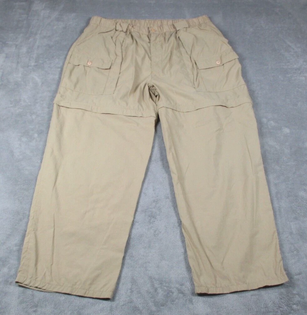 VTG Orvis Khaki 100% Nylon Zip Convertible Outdoor Hiking Cargo Pants Mens Large