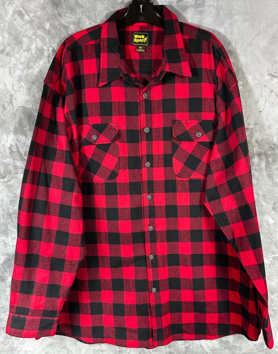 のん Work n Sport Red & Black Plaid L/S Flannel Shirt sz 4XT (14935