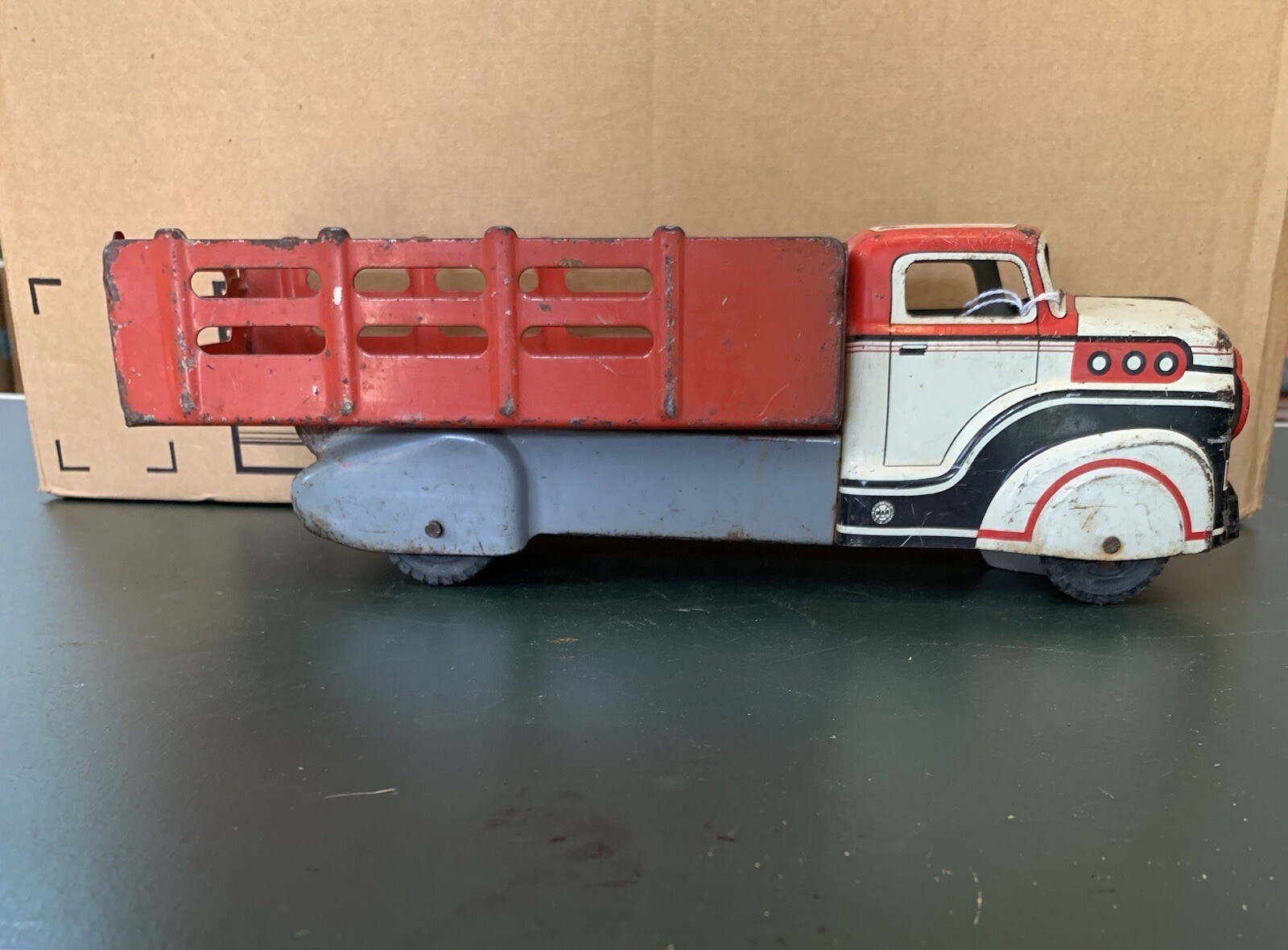 Vintage 1950s Marx Tin Litho Red Stake Bed toy truck 13" made in USA eBay
