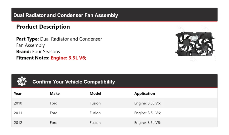 Conjunto de ventilador condensador y radiador doble para Ford Fusion 2010-2012 4 estaciones Foto 2 de 4