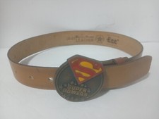 Vintage 1984 Superman Superpowers Lee Belt Buckle  Leather Belt Sz 28-30 2 Feet
