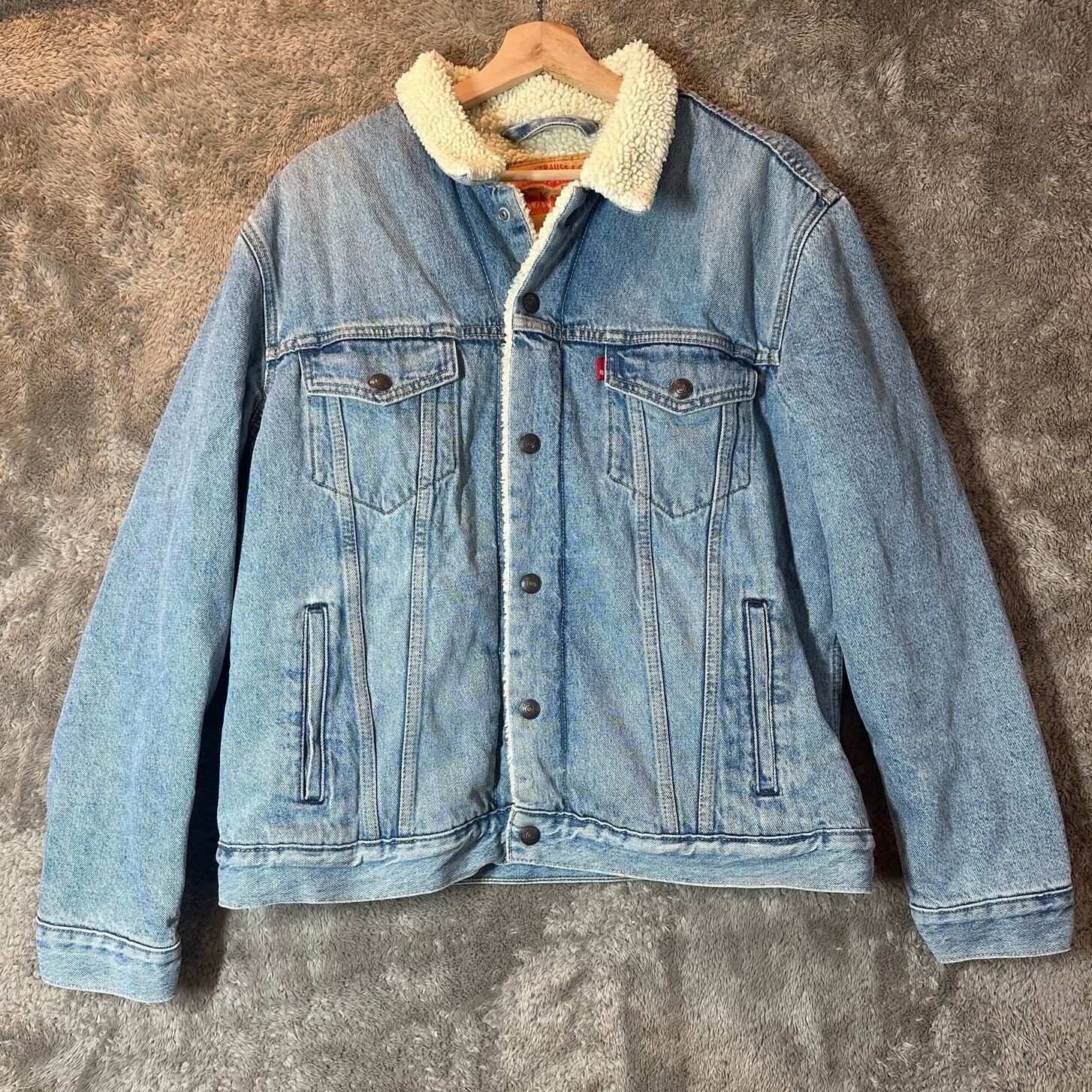 Levi's Sherpa Lined Denim Jean Trucker Jacket Light Wash L Large