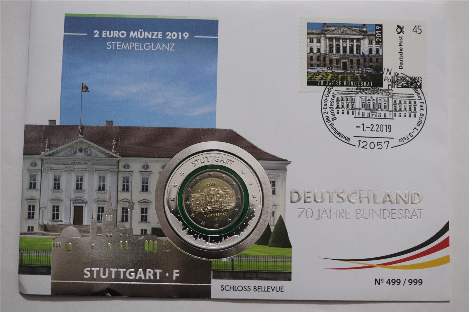 🧭 🇩🇪 ALLEMAGNE 2 EURO 2019 BUNDESRAT STUTTGART POLYMER RING COVER B79 #151...