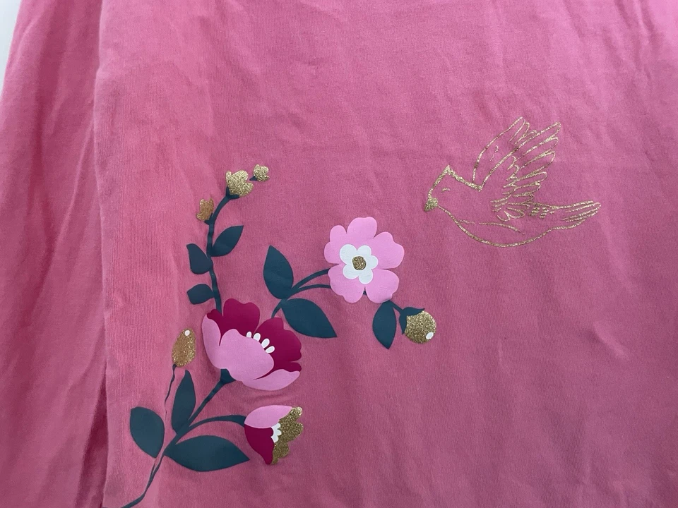 Carter's Kid Girl Glitter Floral Dove Bird 100% Cotton Long Sleeve Shirt Pink 12 - Image 4 of 4