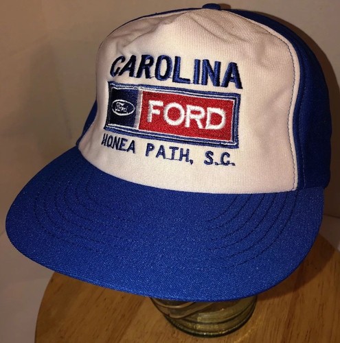 Casquette Vintage CAROLINA FORD Honea Path SC Années 80 - Bleu Et Blanc, Snapback USA, Occasion