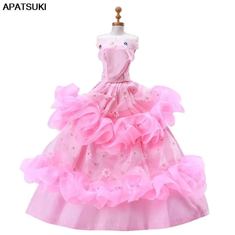 Rosa geblümte Kleider für Barbie Puppen Outfits Prinzessin Hochzeit Party Kleid