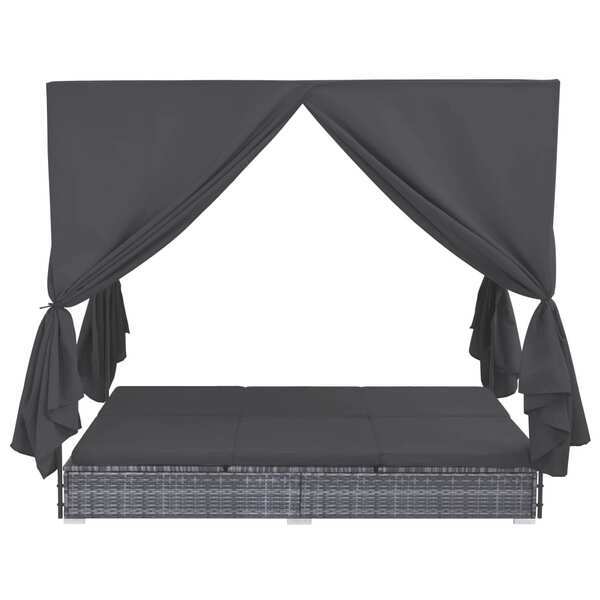 Outdoor Lounge Bed with Curtains Poly Rattan Grey eBay