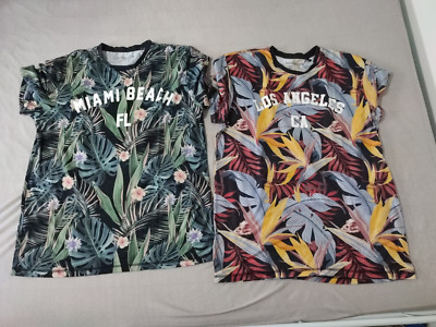 2x Herren T-Shirt Größe M   Tropical Style  Miami Beach FL  &  Los Angeles CA 