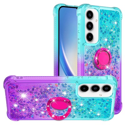 For Various Phone Quicksand Glitter Gradient Case +Ring Holder Cover Shockproof