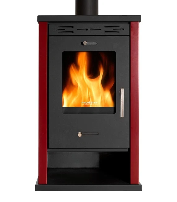 Estufa de leña PROMETEY EKO 3 12kW Rojo A+ con entrada de aire exterior Ø130mm - Imagen 3 de 4