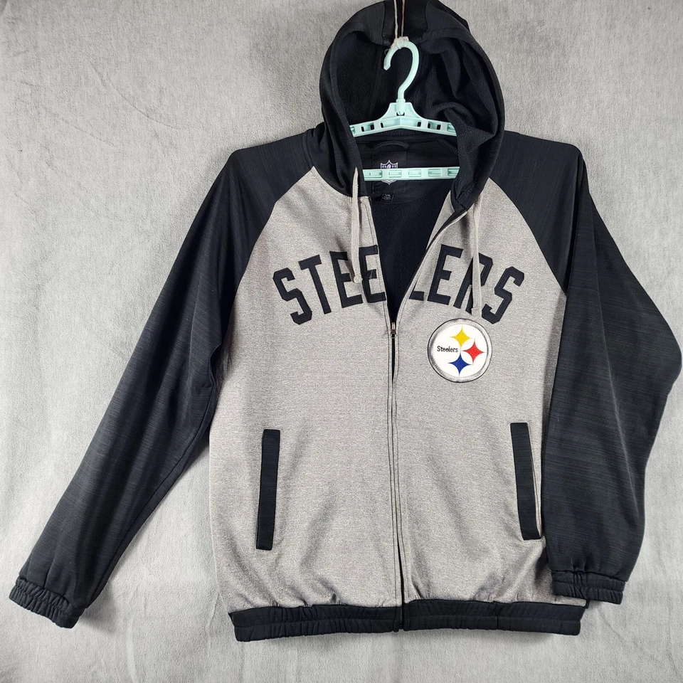 Толстовка с капюшоном для взрослых Pittsburgh Steelers L серая черная на молнии спереди флисовая - Изображение 2 из 4
