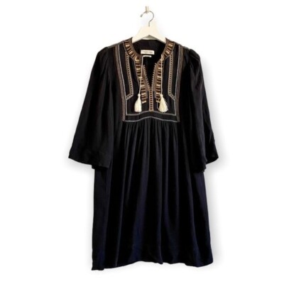 ISABEL MARANT ETOILE Black Clara Dress with Embroideries and tassel, Size 36 EU