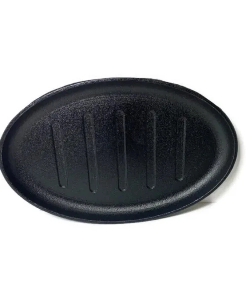 3 Pc Fajita Cast Iron Steak Plate Oval Hot Sizzler Serving Grill Platter 25x18cm - Image 2 of 4