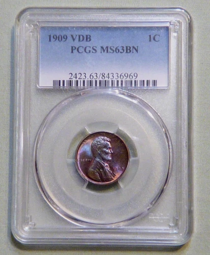 1909 VDB United States Lincoln Wheat Penny PCGS Graded MS 63 BN - Lot 1628