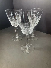 French Crystal Water Goblet Wine Glasses Cherbourg W. M. Dalton Set Of 3 Vintage