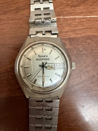 Vintage Timex  Day Date Automatic Watch silver Dial