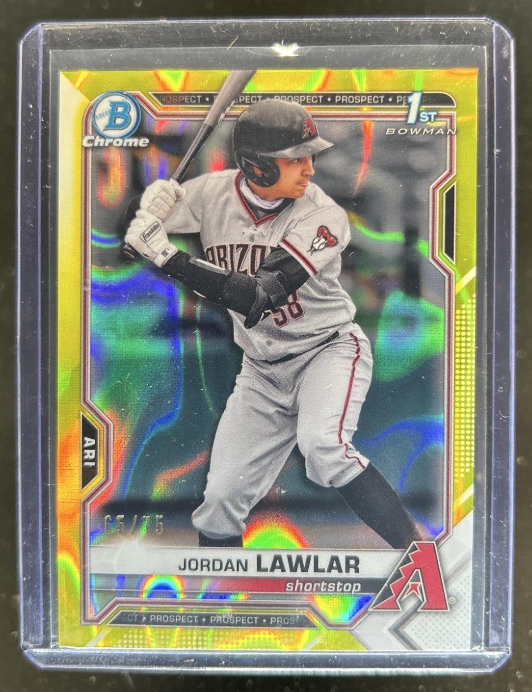 2021 Bowman Draft Jordan Lawlar Chrome Yellow Lava Refractor 1st Prospect #/75