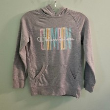 Champion Casual Sporty Grey Hoodie with Colorful Loud Logo Size Medium Girl