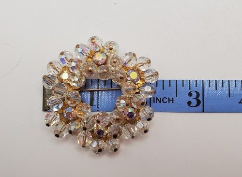 Vintage Austrian Crystal Bead AB Brooch Pin 6 Sections Unique Back Layered Wired - Picture 13 of 13