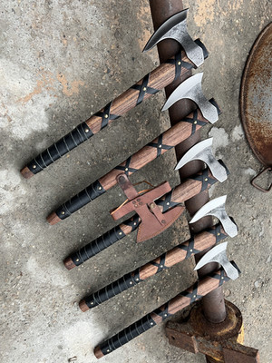 Lot of 5 Hand Forged Viking Axes Norse Bearded Throwing Axe Set, medieval Style