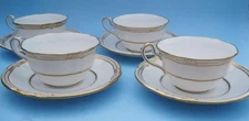 4 Spode Sheffield Footed Cups and Saucers  White Bone China Gold Trim England
