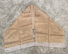 Vintage scarf Rolled rectangle long Acetate Gray Cream Brown retro mod JAPAN